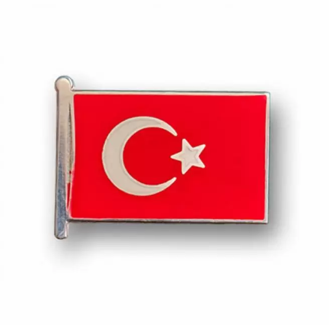 Waving Turkish Flag Badge 1 Ag Enameled