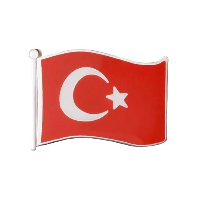 Waving Turkish Flag Badge (4) Ag Enameled