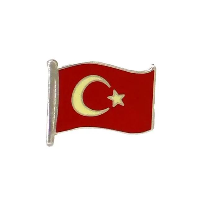 Waving Turkish Flag Badge 1 Ag Enameled